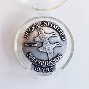 Ducks Unlimited Sponsor Pin Silver Plate 10 Years 2004 Redhead Duck Angus Shortt
